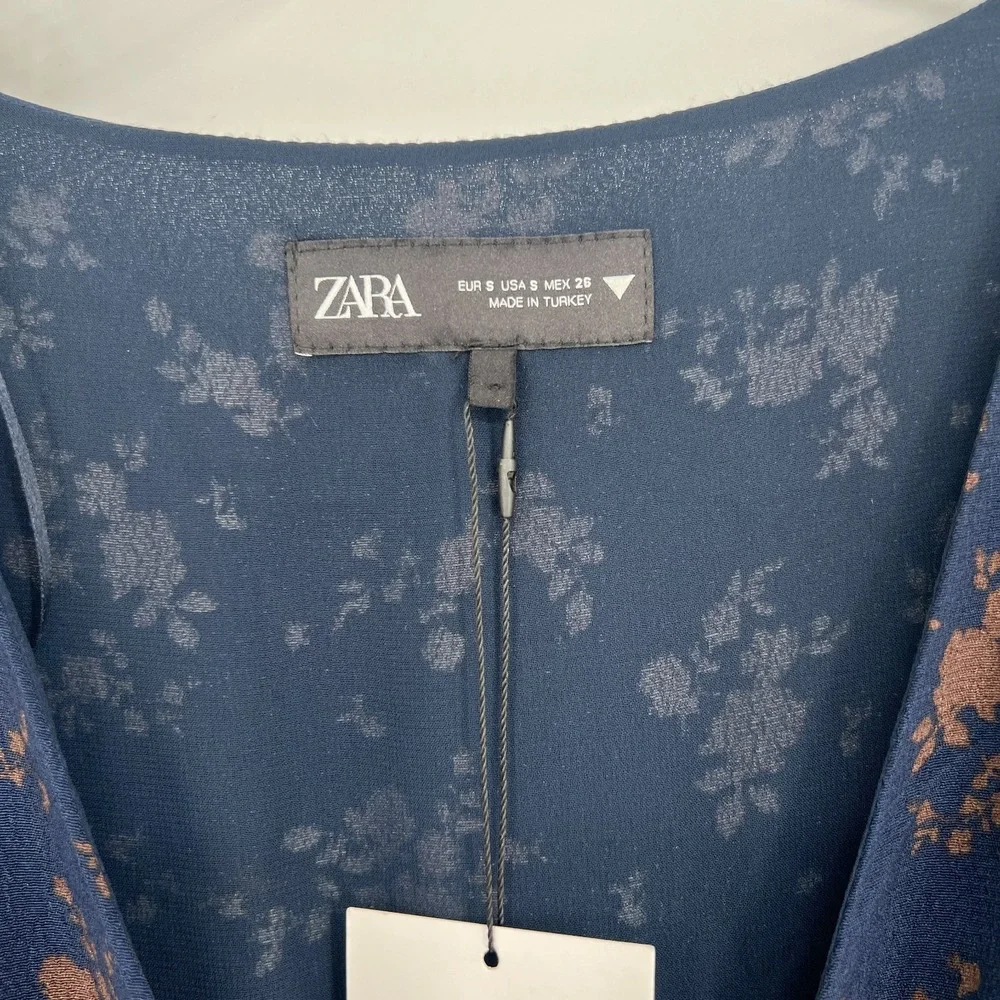 Zara Midi Dress Womens S Blue Floral‎ Blogger Favorite Boho Dark Blue